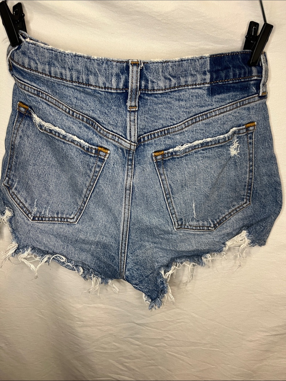 Abercrombie & Fitch Light Blue Distressed Denim Raw Hem Short Shorts - Picture 3 of 8